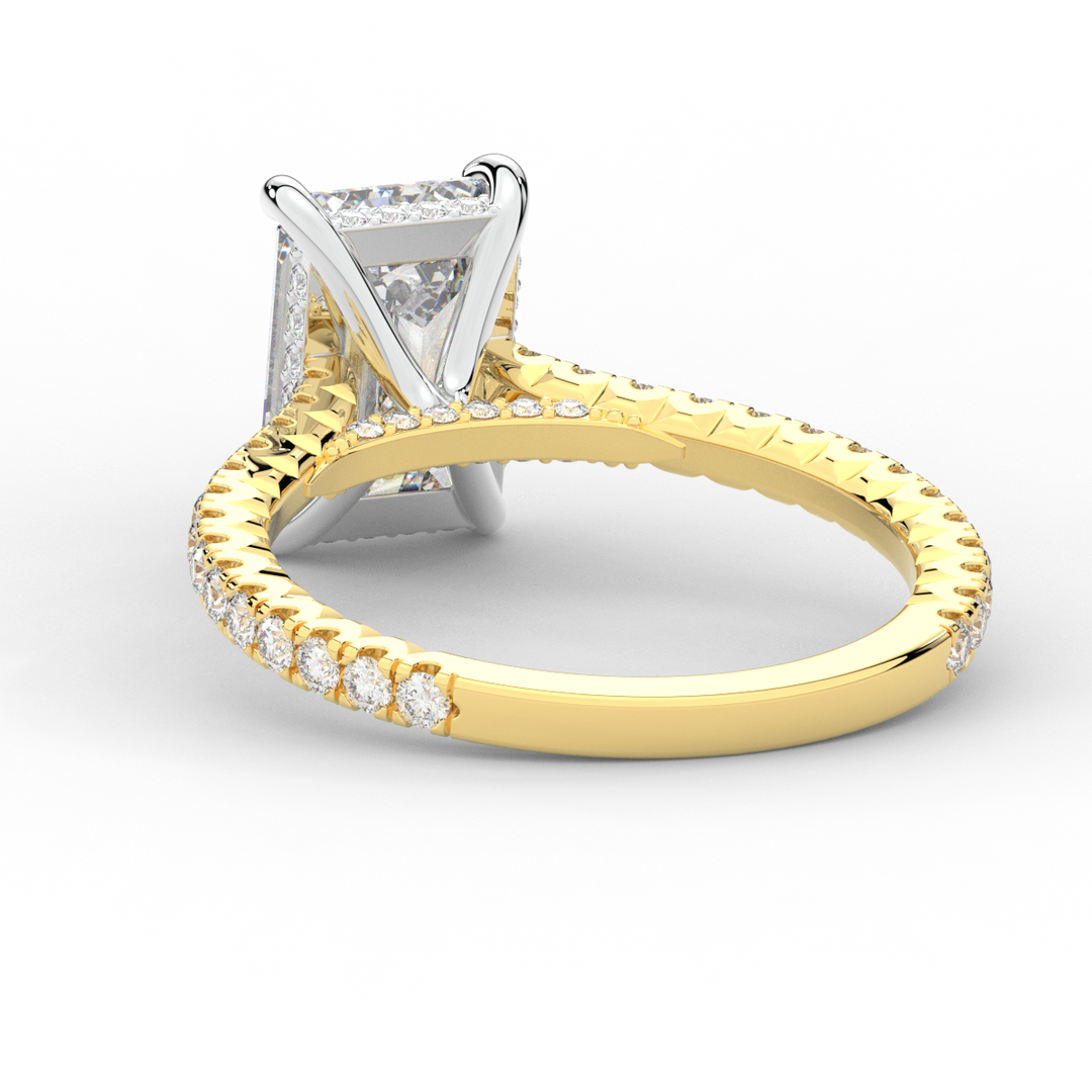 3.50CT.TW EMERALD CUT LAB DIAMOND UNDERHALO SOLITAIRE TWO TONE ENGAGEMENT RING - Nazarelle