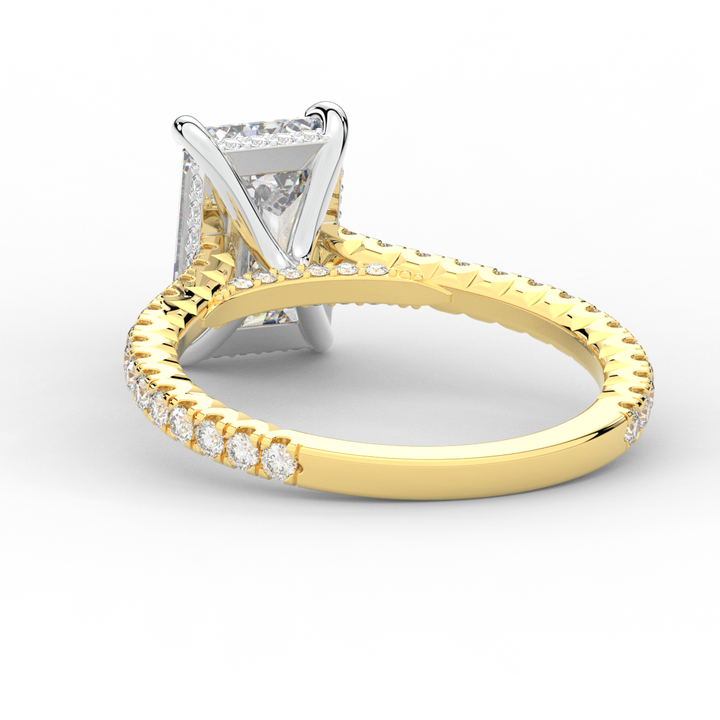 3.50CT.TW EMERALD CUT LAB DIAMOND UNDERHALO SOLITAIRE TWO TONE ENGAGEMENT RING - Nazarelle