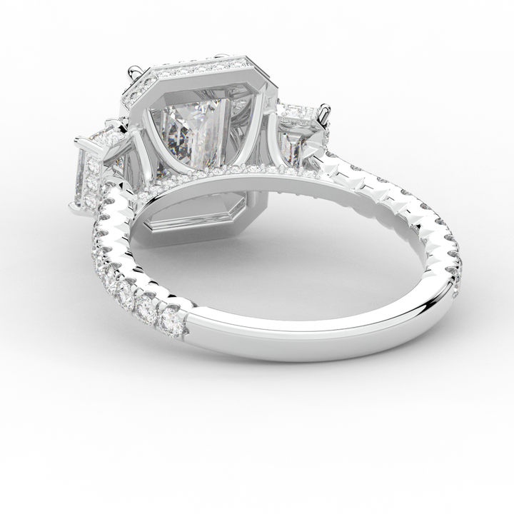 3.20CT.TW EMERALD CUT LAB DIAMOND 3 STONE ENGAGEMENT RING - Nazarelle