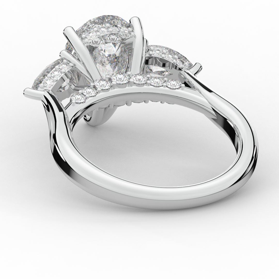 3.70CT.TW PEAR LAB DIAMOND 3 STONE ENGAGEMENT RING - Nazarelle