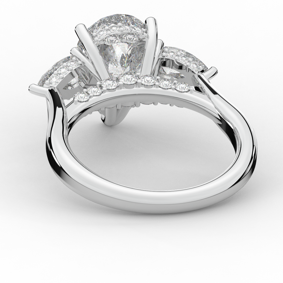 3.70CT.TW PEAR LAB DIAMOND 3 STONE ENGAGEMENT RING - Nazarelle