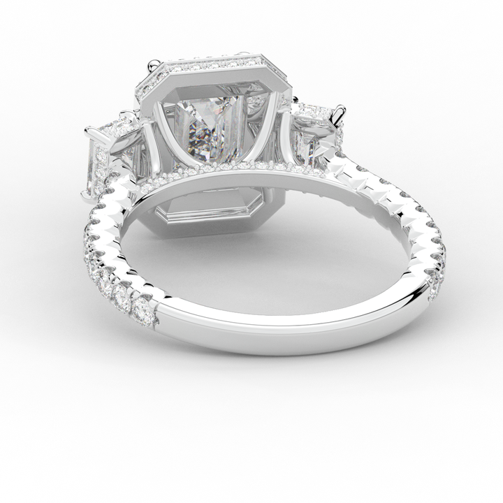 3.20CT.TW EMERALD CUT LAB DIAMOND 3 STONE ENGAGEMENT RING - Nazarelle