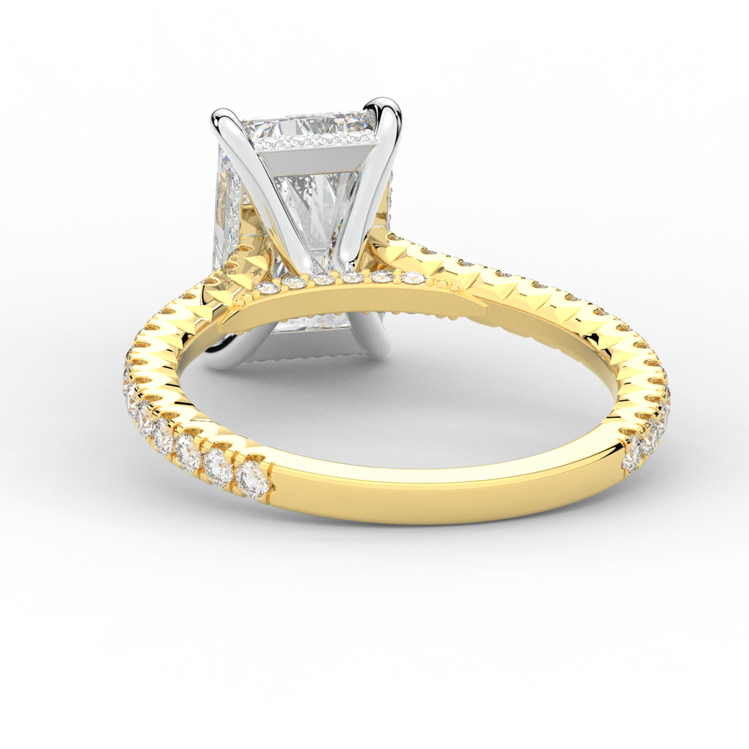 3.50CT.TW RADIANT LAB DIAMOND UNDERHALO SOLITAIRE TWO TONE ENGAGEMENT RING - Nazarelle