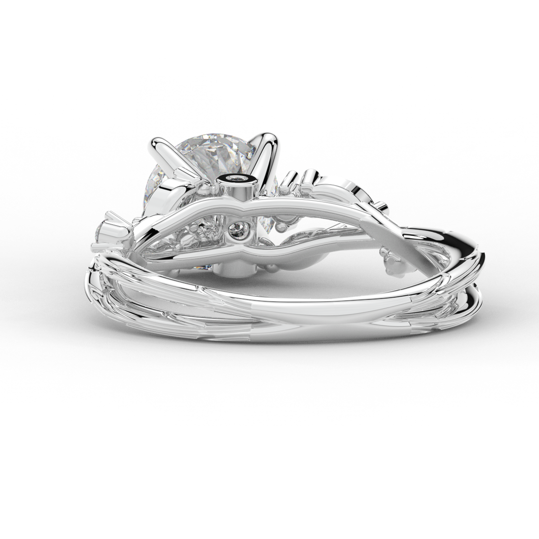 1.75CT.TW ROUND LAB DIAMOND STYLIZED VINE AND TREE BARK FINISH ENGAGEMENT RING - Nazarelle