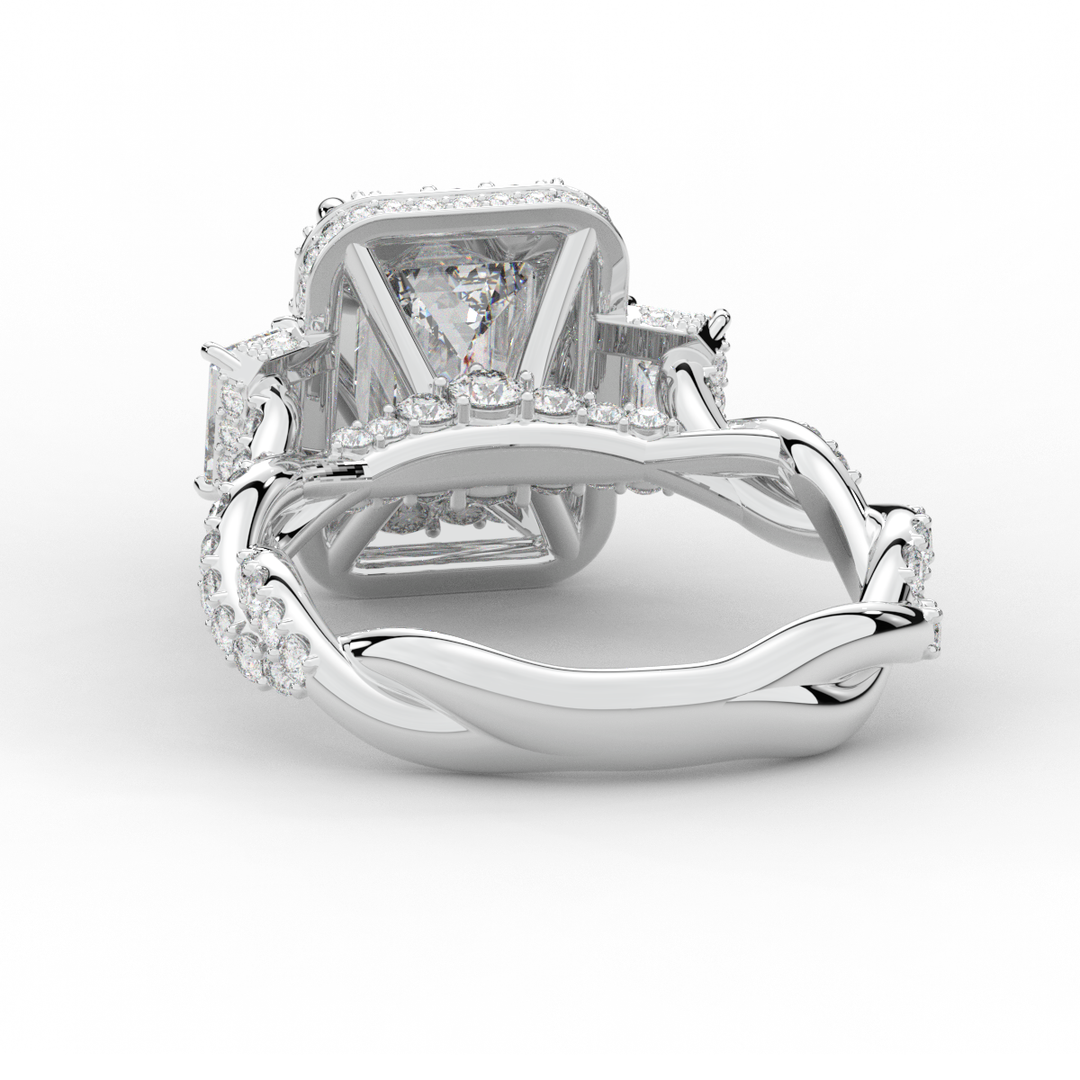 4.70CT.TW EMERALD CUT LAB DIAMOND 3 STONE ENGAGEMENT RING - Nazarelle