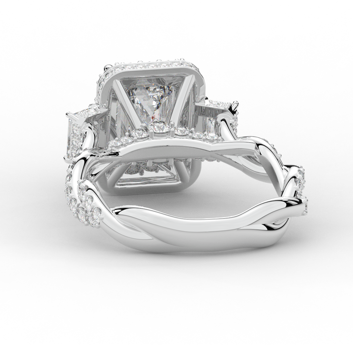 4.70CT.TW EMERALD CUT LAB DIAMOND 3 STONE ENGAGEMENT RING - Nazarelle