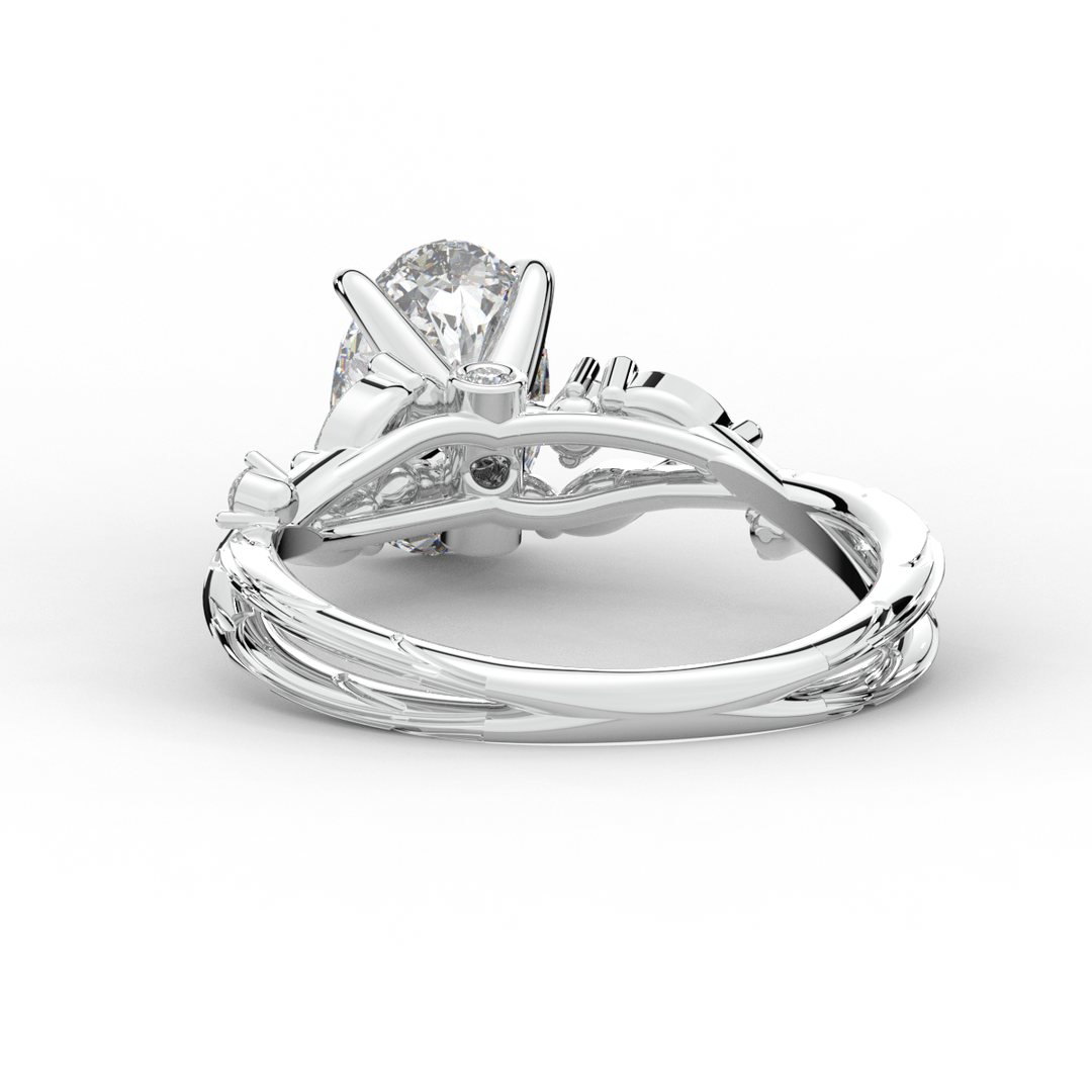 2.25CT.TW OVAL LAB DIAMOND STYLIZED VINE AND TREE BARK FINISH ENGAGEMENT RING - Nazarelle