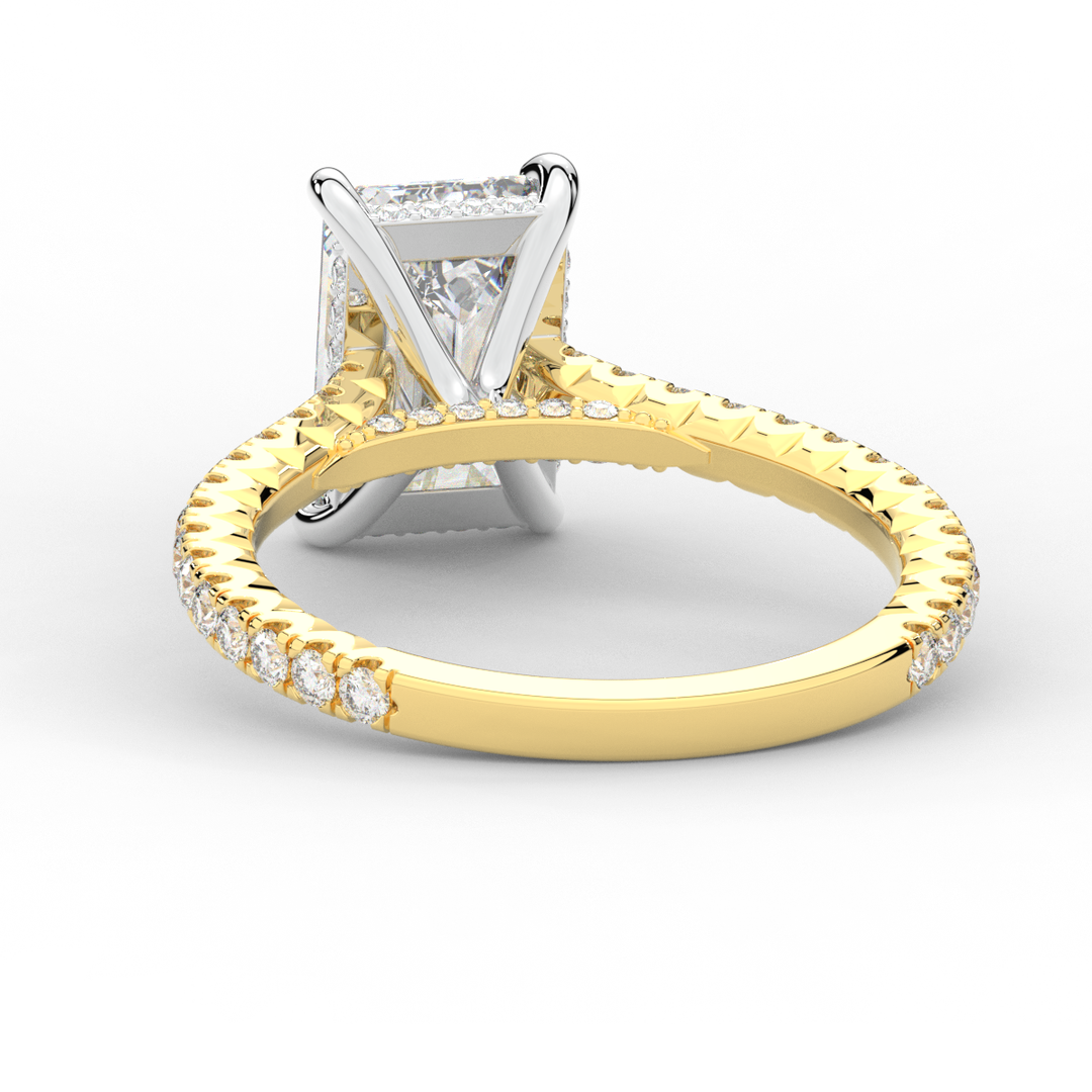 3.50CT.TW EMERALD CUT LAB DIAMOND UNDERHALO SOLITAIRE TWO TONE ENGAGEMENT RING - Nazarelle