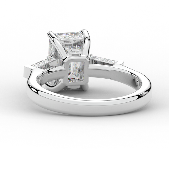 3.45CT.TW EMERALD CUT LAB DIAMOND 3 STONE ENGAGEMENT RING - Nazarelle