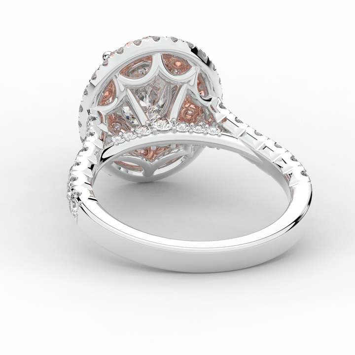 3.30CT.TW OVAL LAB DIAMOND DOUBLE HALO TWO TONE ENGAGEMENT RING - Nazarelle