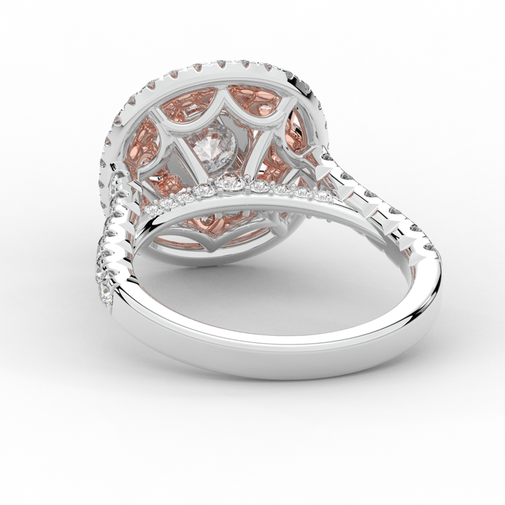 2.70CT.TW ROUND LAB DIAMOND DOUBLE HALO TWO TONE ENGAGEMENT RING - Nazarelle