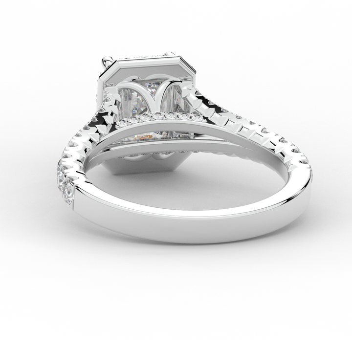 2.60CT.TW EMERALD CUT LAB DIAMOND SPLIT SHANK HALO ENGAGEMENT RING - Nazarelle