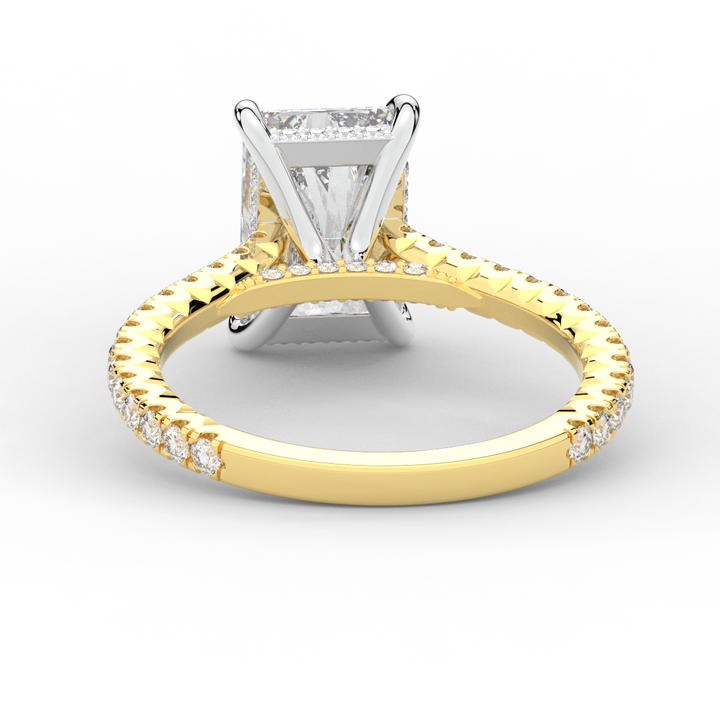 3.50CT.TW RADIANT LAB DIAMOND UNDERHALO SOLITAIRE TWO TONE ENGAGEMENT RING - Nazarelle