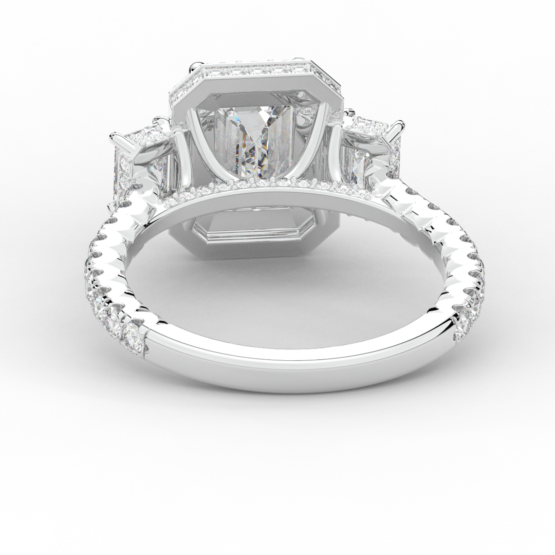 3.20CT.TW EMERALD CUT LAB DIAMOND 3 STONE ENGAGEMENT RING - Nazarelle