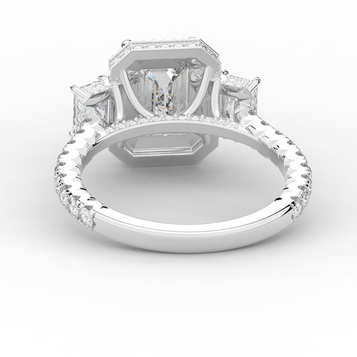 3.20CT.TW EMERALD CUT LAB DIAMOND 3 STONE ENGAGEMENT RING - Nazarelle