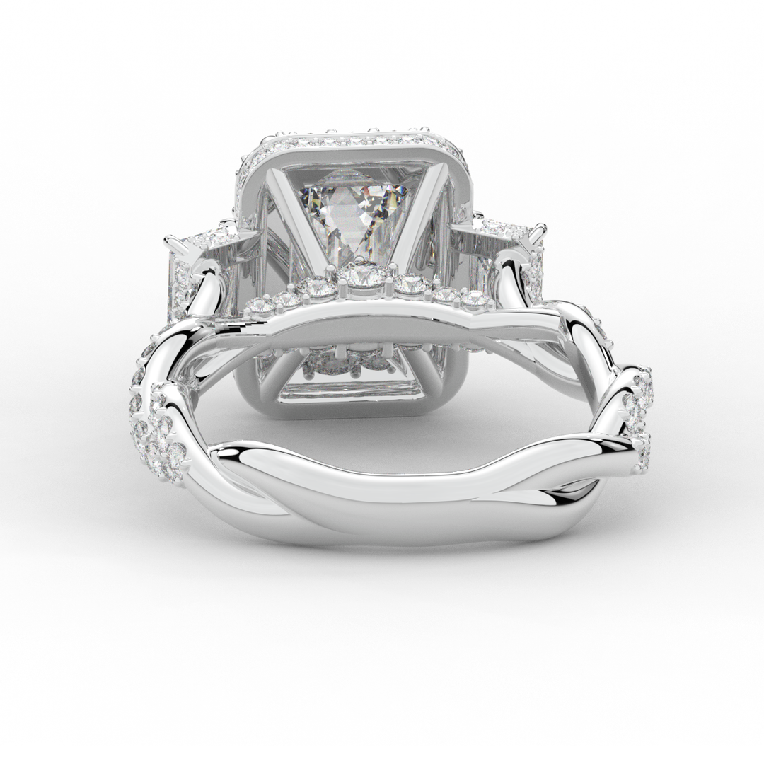 4.70CT.TW EMERALD CUT LAB DIAMOND 3 STONE ENGAGEMENT RING - Nazarelle