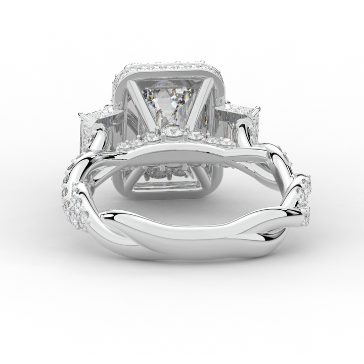 4.70CT.TW EMERALD CUT LAB DIAMOND 3 STONE ENGAGEMENT RING - Nazarelle