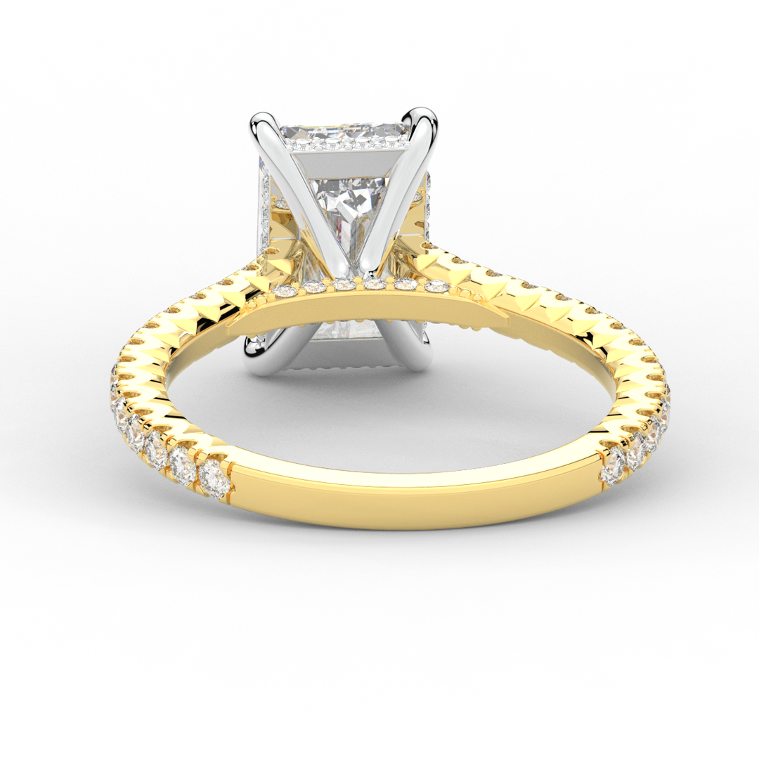 3.50CT.TW EMERALD CUT LAB DIAMOND UNDERHALO SOLITAIRE TWO TONE ENGAGEMENT RING - Nazarelle