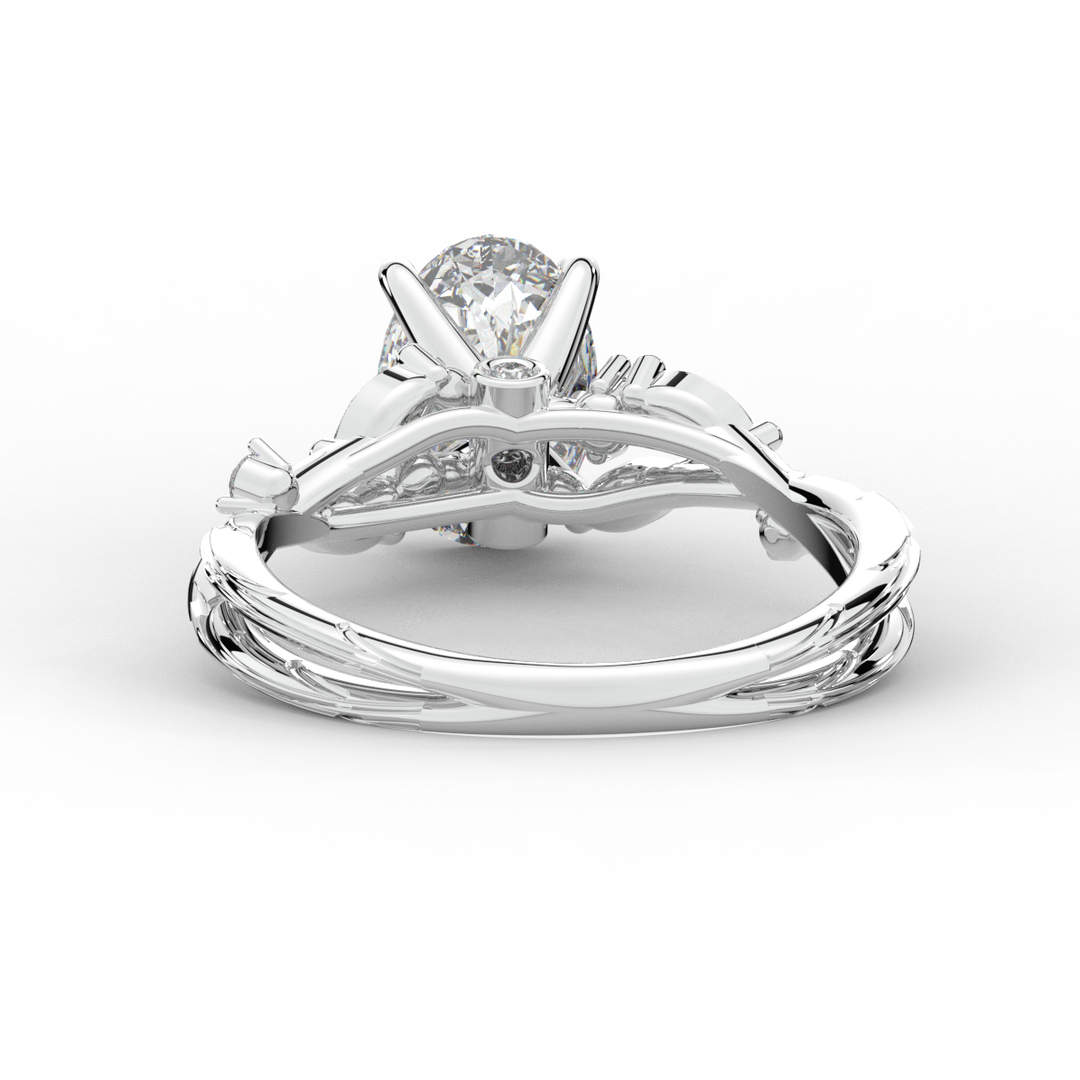 2.25CT.TW OVAL LAB DIAMOND STYLIZED VINE AND TREE BARK FINISH ENGAGEMENT RING - Nazarelle