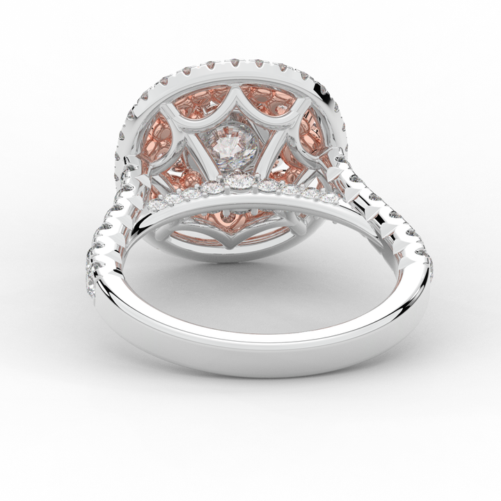 2.70CT.TW ROUND LAB DIAMOND DOUBLE HALO TWO TONE ENGAGEMENT RING - Nazarelle