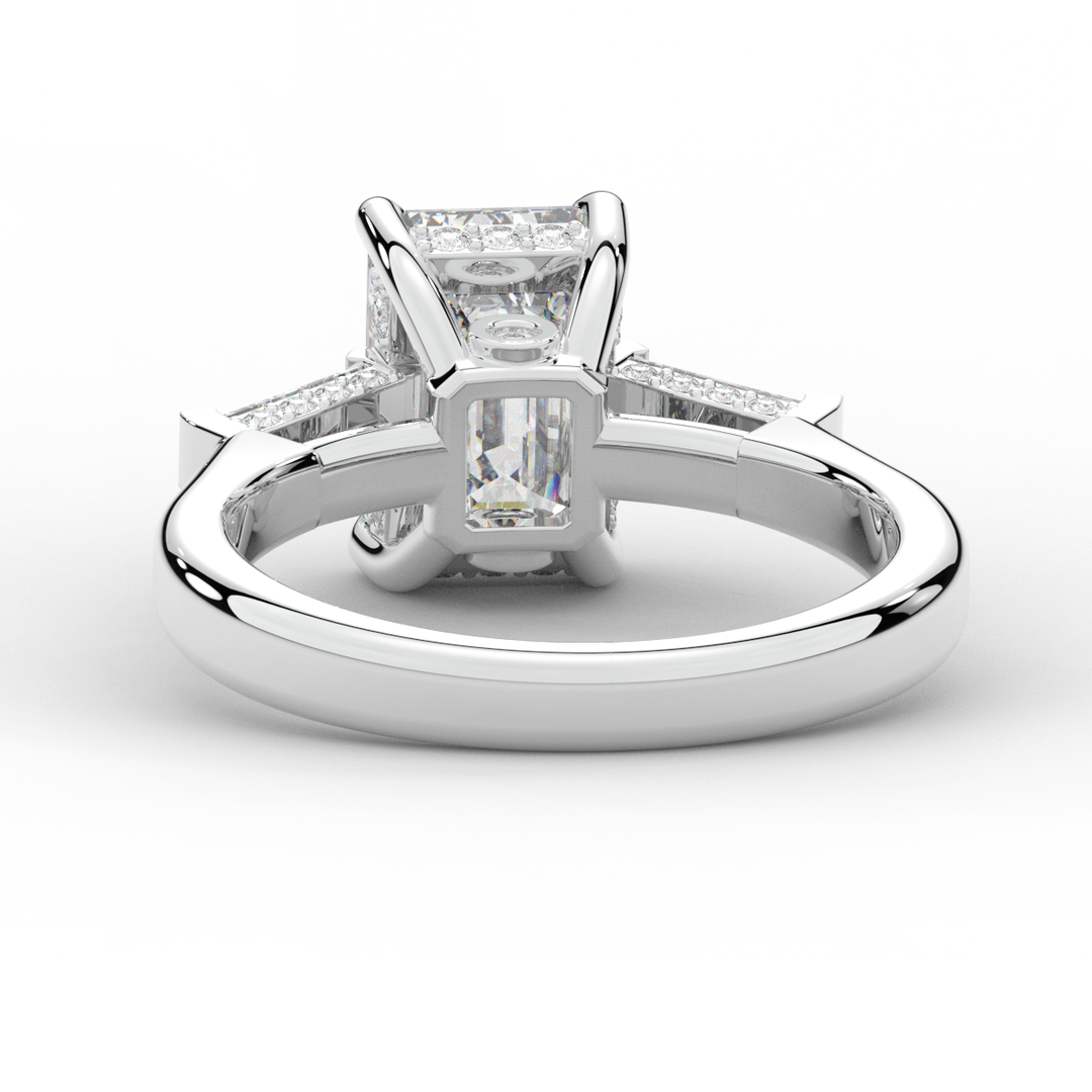 3.45CT.TW EMERALD CUT LAB DIAMOND 3 STONE ENGAGEMENT RING - Nazarelle