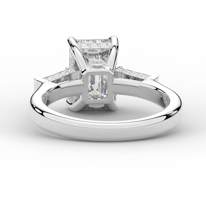 3.45CT.TW EMERALD CUT LAB DIAMOND 3 STONE ENGAGEMENT RING - Nazarelle