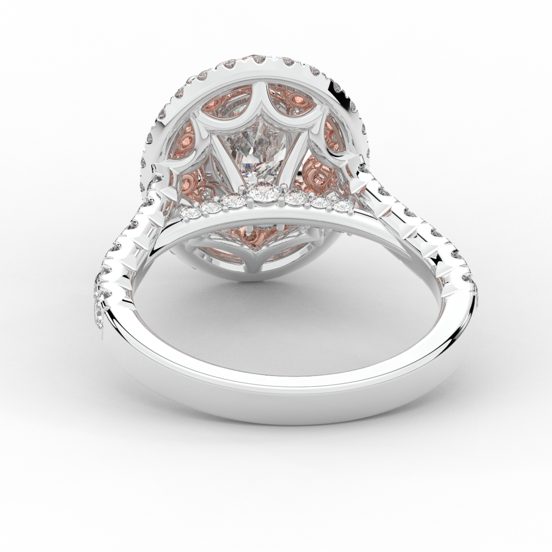 3.30CT.TW OVAL LAB DIAMOND DOUBLE HALO TWO TONE ENGAGEMENT RING - Nazarelle