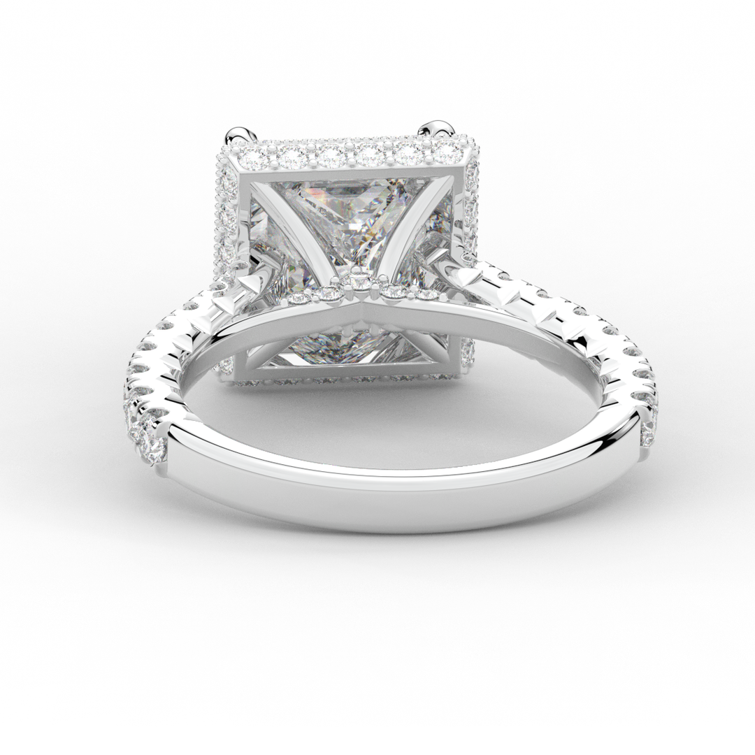 3.90CT.TW PRINCESS LAB DIAMOND HALO ENGAGEMENT RING - Nazarelle