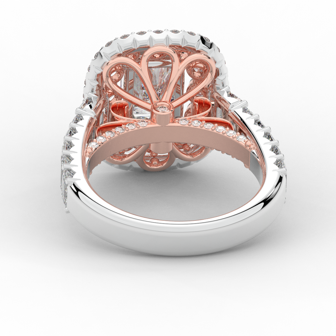 4.70CT.TW RADIANT LAB DIAMOND DOUBLE HALO TWO TONE ENGAGEMENT RING - Nazarelle