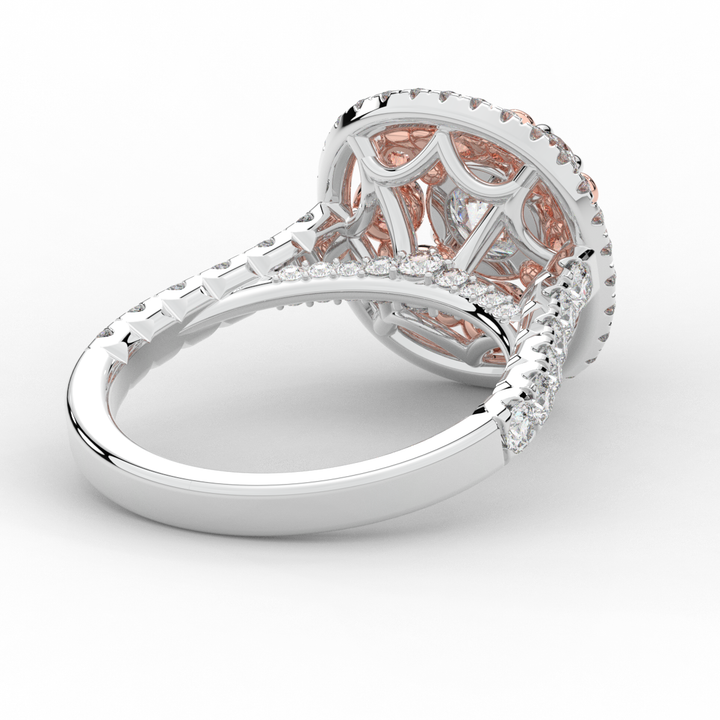 2.70CT.TW ROUND LAB DIAMOND DOUBLE HALO TWO TONE ENGAGEMENT RING - Nazarelle