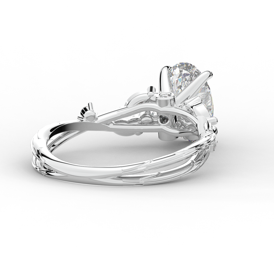 2.25CT.TW OVAL LAB DIAMOND STYLIZED VINE AND TREE BARK FINISH ENGAGEMENT RING - Nazarelle