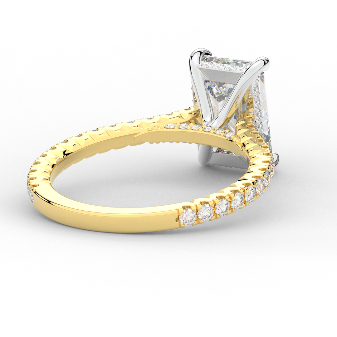 3.50CT.TW EMERALD CUT LAB DIAMOND UNDERHALO SOLITAIRE TWO TONE ENGAGEMENT RING - Nazarelle