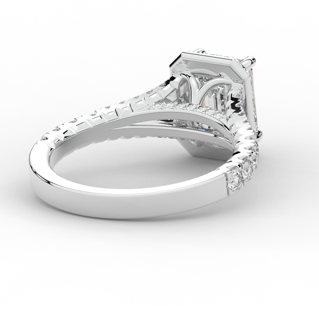 2.60CT.TW EMERALD CUT LAB DIAMOND SPLIT SHANK HALO ENGAGEMENT RING - Nazarelle