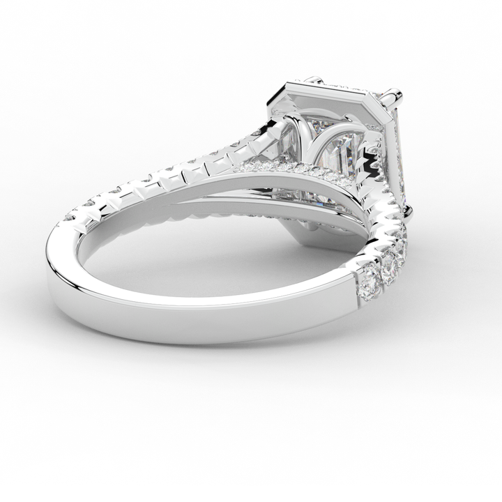2.60CT.TW EMERALD CUT LAB DIAMOND SPLIT SHANK HALO ENGAGEMENT RING - Nazarelle
