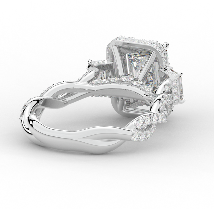 4.70CT.TW EMERALD CUT LAB DIAMOND 3 STONE ENGAGEMENT RING - Nazarelle