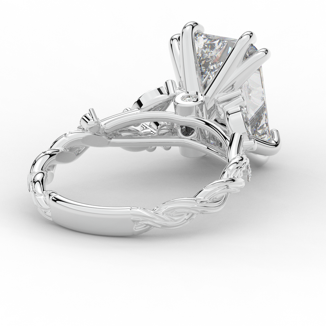 5.30CT.TW RADIANT LAB DIAMOND STYLIZED VINE AND TREE BARK FINISH ENGAGEMENT RING - Nazarelle