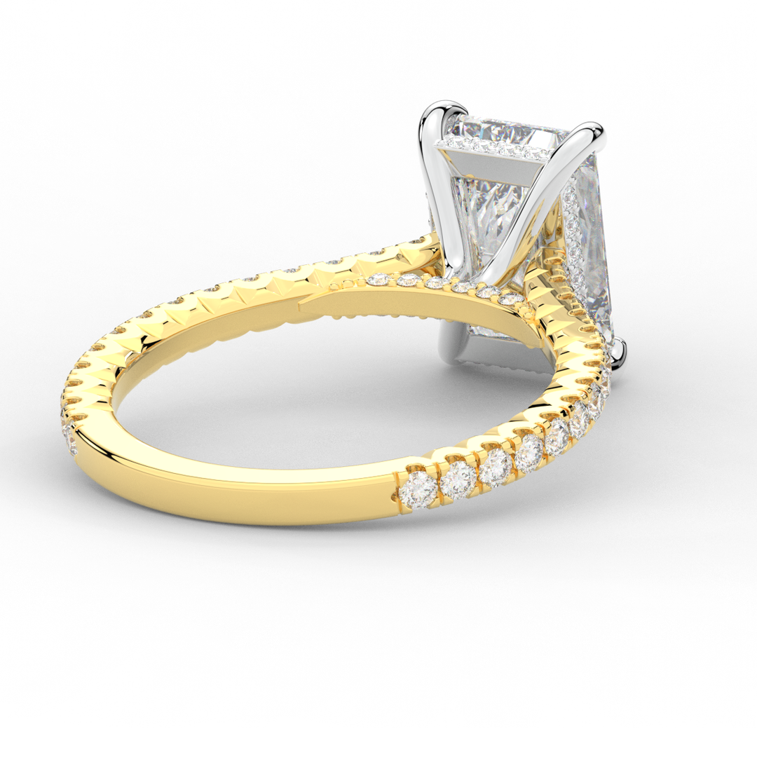 3.50CT.TW RADIANT LAB DIAMOND UNDERHALO SOLITAIRE TWO TONE ENGAGEMENT RING - Nazarelle