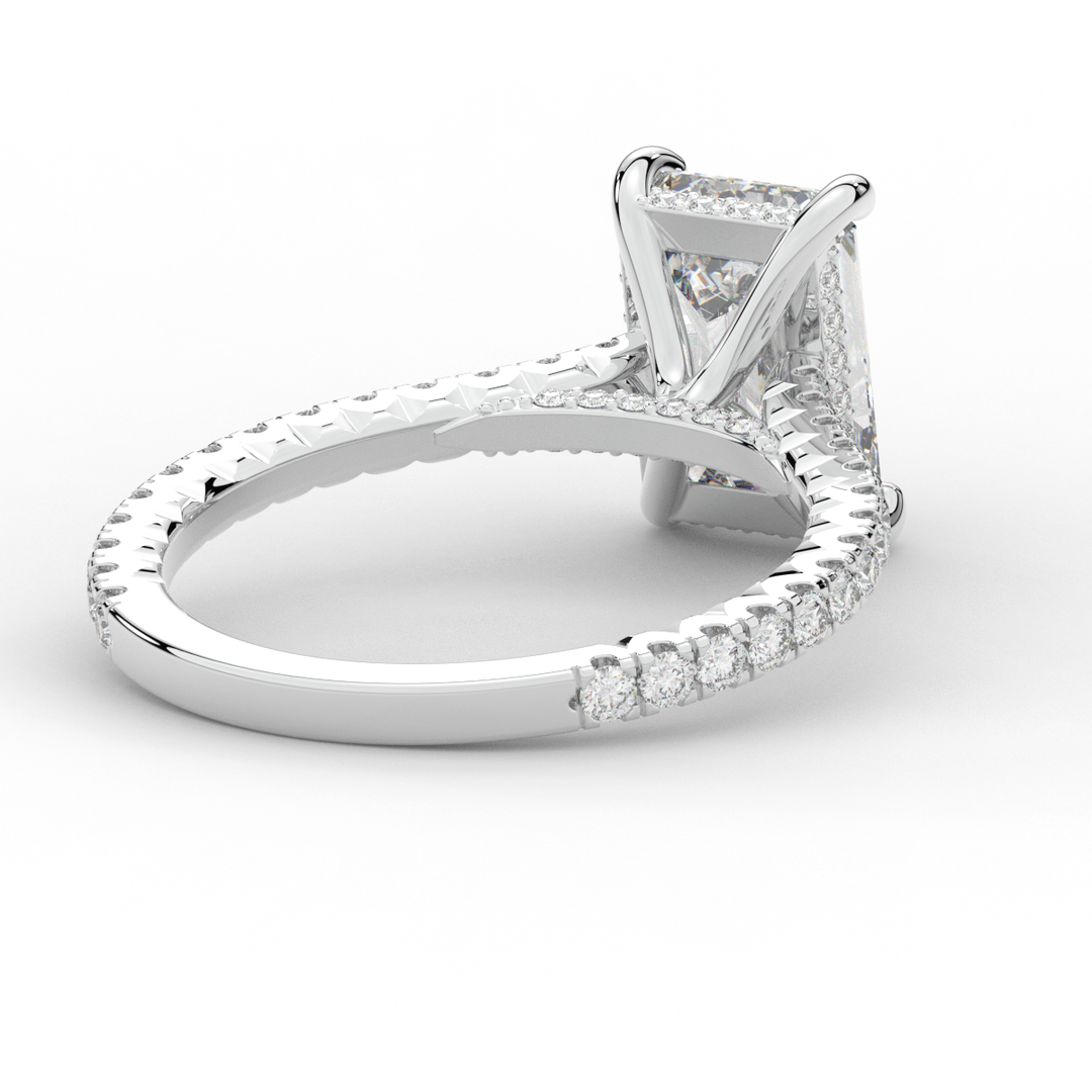 3.50CT.TW EMERALD CUT LAB DIAMOND UNDERHALO SOLITAIRE ENGAGEMENT RING - Nazarelle