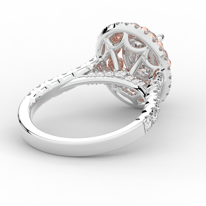 3.30CT.TW OVAL LAB DIAMOND DOUBLE HALO TWO TONE ENGAGEMENT RING - Nazarelle