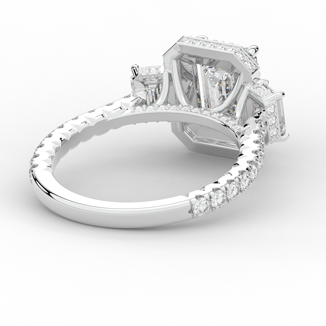 3.20CT.TW EMERALD CUT LAB DIAMOND 3 STONE ENGAGEMENT RING - Nazarelle