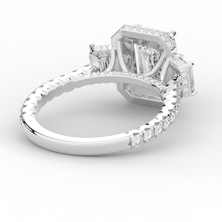 3.20CT.TW EMERALD CUT LAB DIAMOND 3 STONE ENGAGEMENT RING - Nazarelle