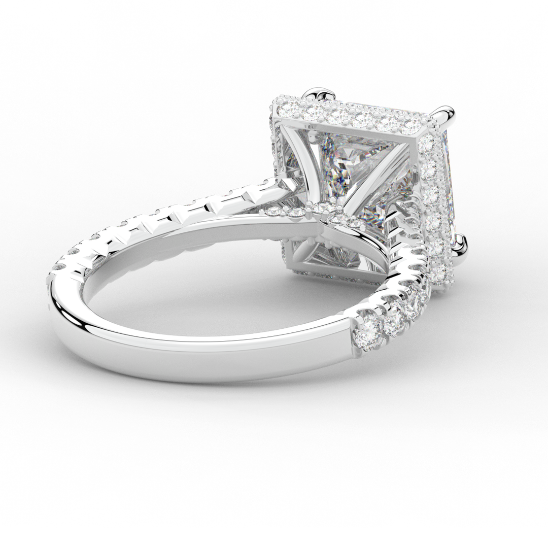 3.90CT.TW PRINCESS LAB DIAMOND HALO ENGAGEMENT RING - Nazarelle