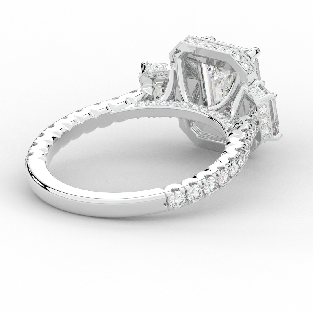 3.20CT.TW EMERALD CUT LAB DIAMOND 3 STONE ENGAGEMENT RING - Nazarelle