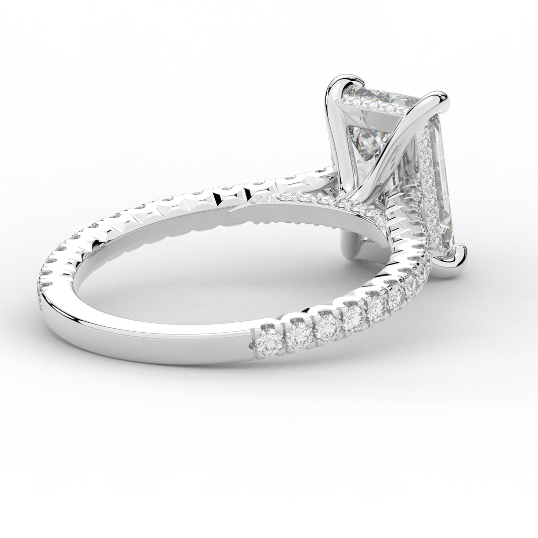 3.50CT.TW EMERALD CUT LAB DIAMOND UNDERHALO SOLITAIRE ENGAGEMENT RING - Nazarelle