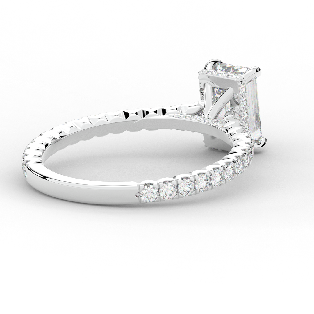 2.10CT.TW EMERALD CUT LAB DIAMOND UNDERHALO SOLITAIRE ENGAGEMENT RING - Nazarelle