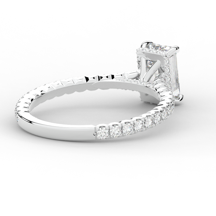 2.10CT.TW EMERALD CUT LAB DIAMOND UNDERHALO SOLITAIRE ENGAGEMENT RING - Nazarelle