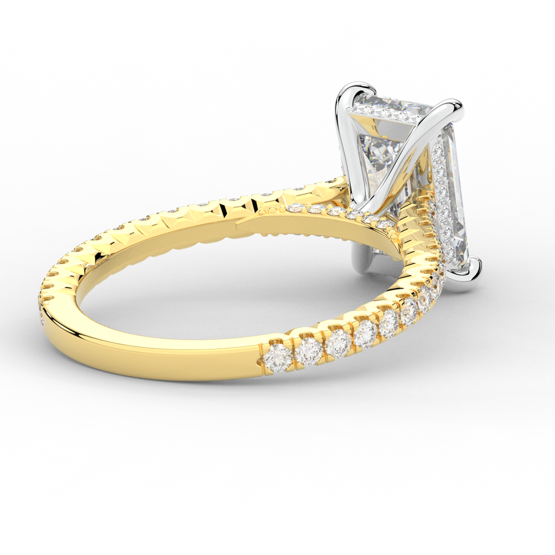 3.50CT.TW EMERALD CUT LAB DIAMOND UNDERHALO SOLITAIRE TWO TONE ENGAGEMENT RING - Nazarelle