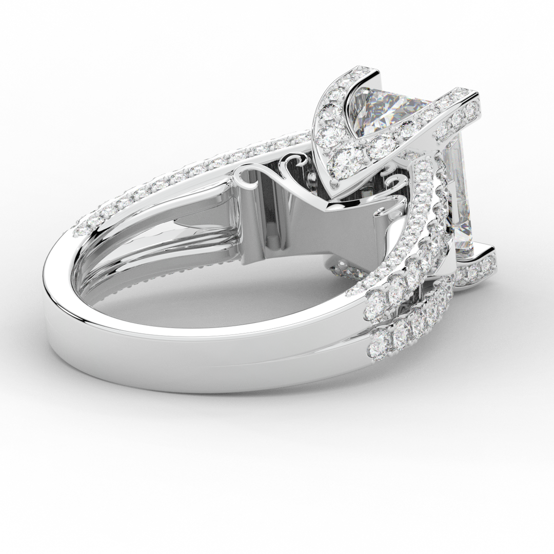 4.60CT.TW EMERALD CUT LAB DIAMOND SPLIT SHANK ENGAGEMENT RING - Nazarelle