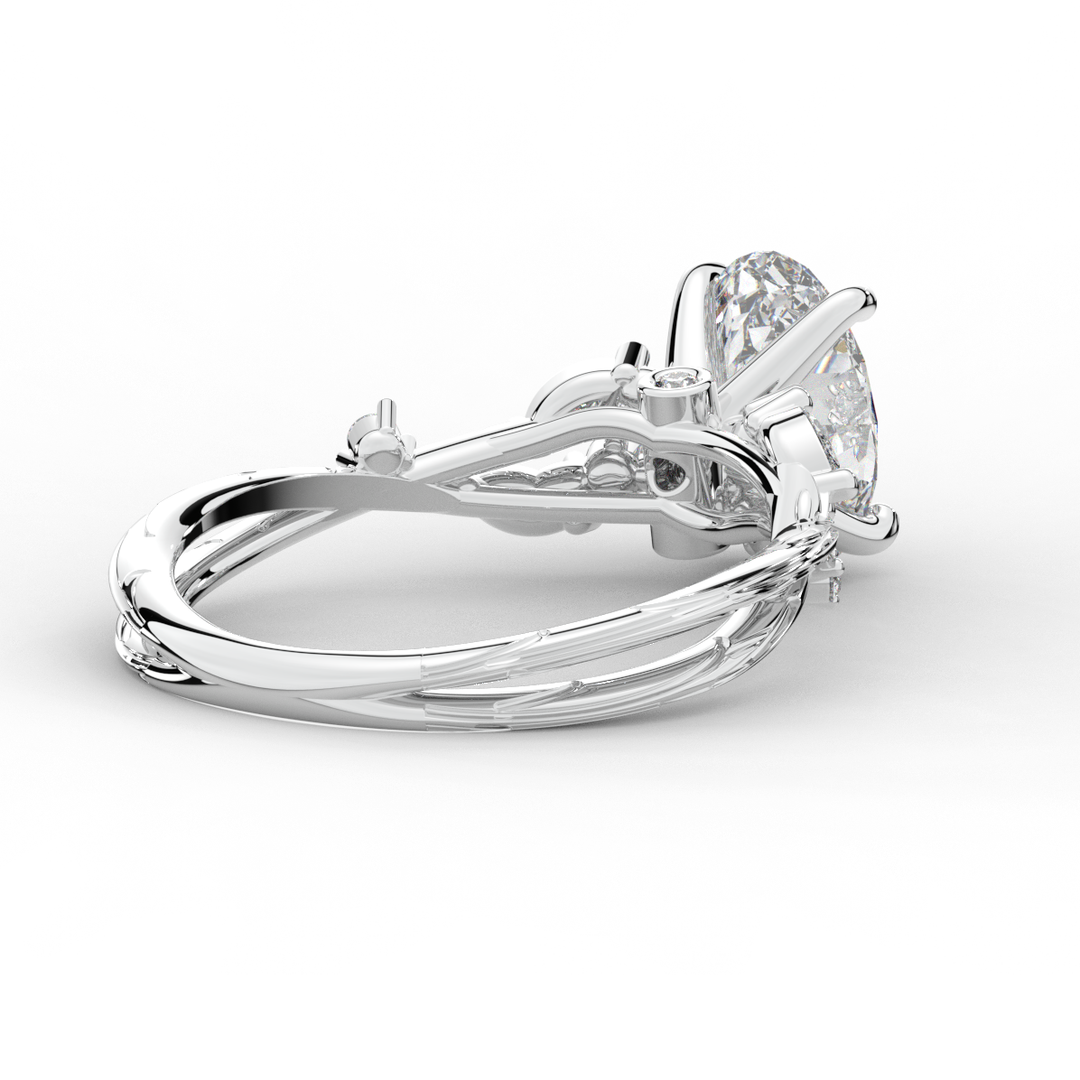 2.25CT.TW OVAL LAB DIAMOND STYLIZED VINE AND TREE BARK FINISH ENGAGEMENT RING - Nazarelle
