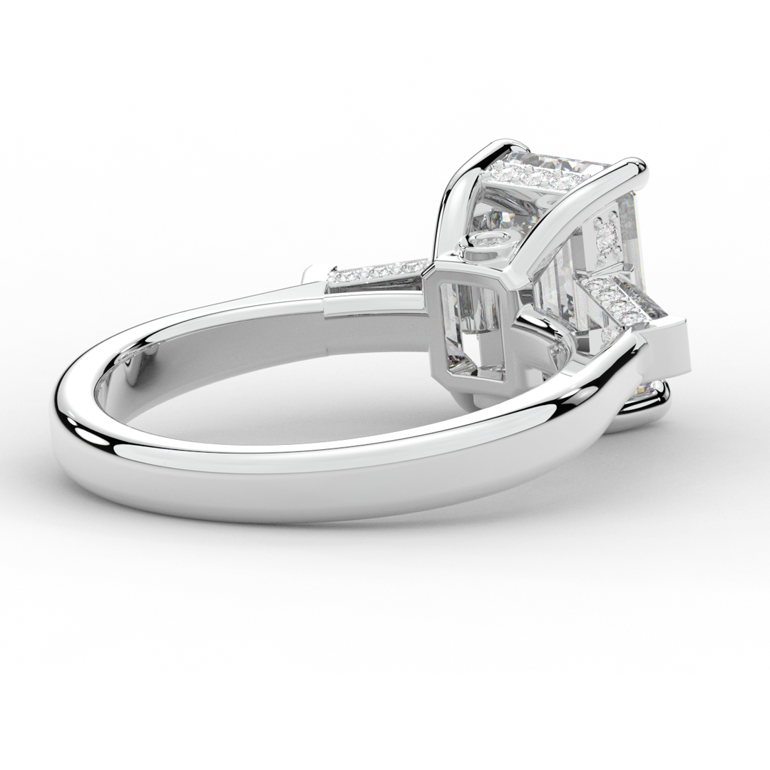 3.45CT.TW EMERALD CUT LAB DIAMOND 3 STONE ENGAGEMENT RING - Nazarelle